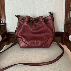 Authentic Coach Drawstring Bucket Crossbody in Metallic Wine